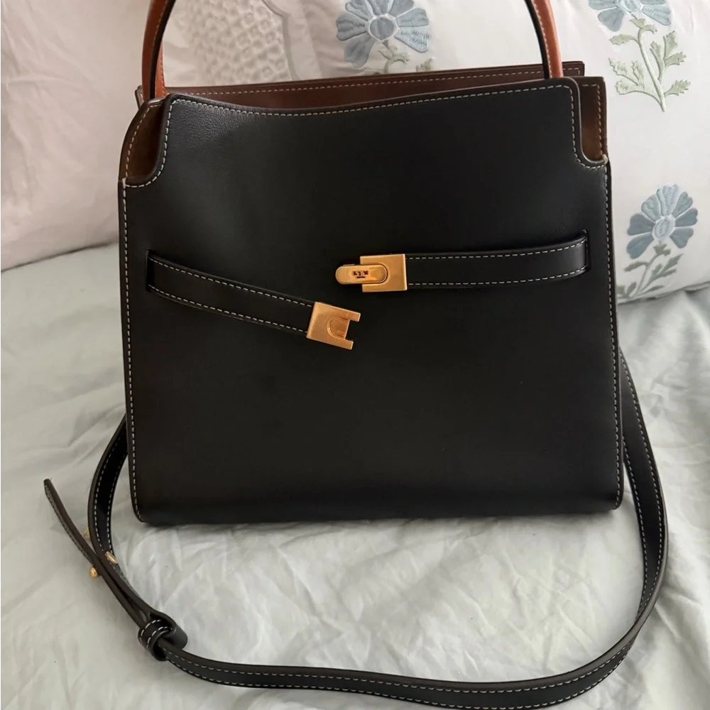 TORY BURCH MEDIUM RADZIWILL LEE BLACK LEATHER DOUBLE BAG - Picture 8 of 10